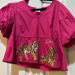 Pink Tiger Embroidered Kids Top